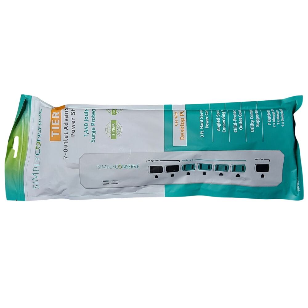 Simply Conserve Tier 1, 7-Outlet Advanced Power Strip, Surge Protection Sealed